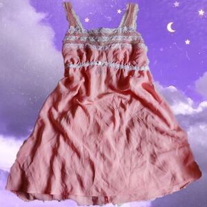 Betsey Johnson Pink Mini Dress Babydoll with Lace Accents